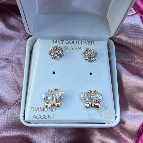 JCPenney 14 KT gold over silver set of 2 earrings. - Picture 1 of 5